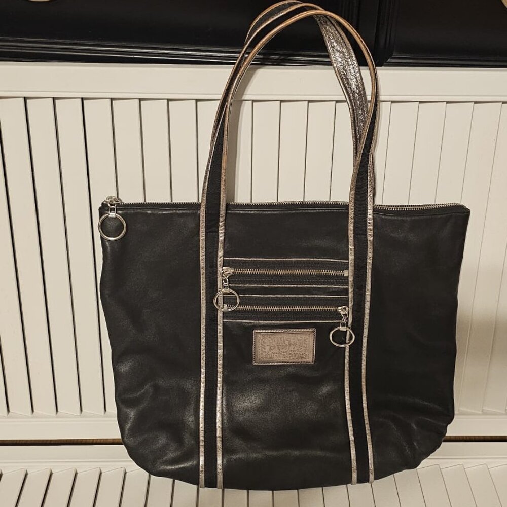 Coach Black with Silver Poppy Tote